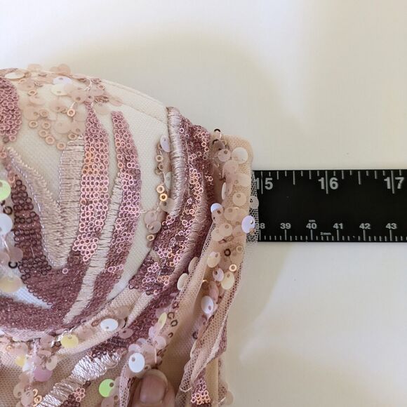 Bella Barnett Lalia Small Pink Sequin Feathers Mini Prom Party Dress Valentine's - Picture 11 of 16